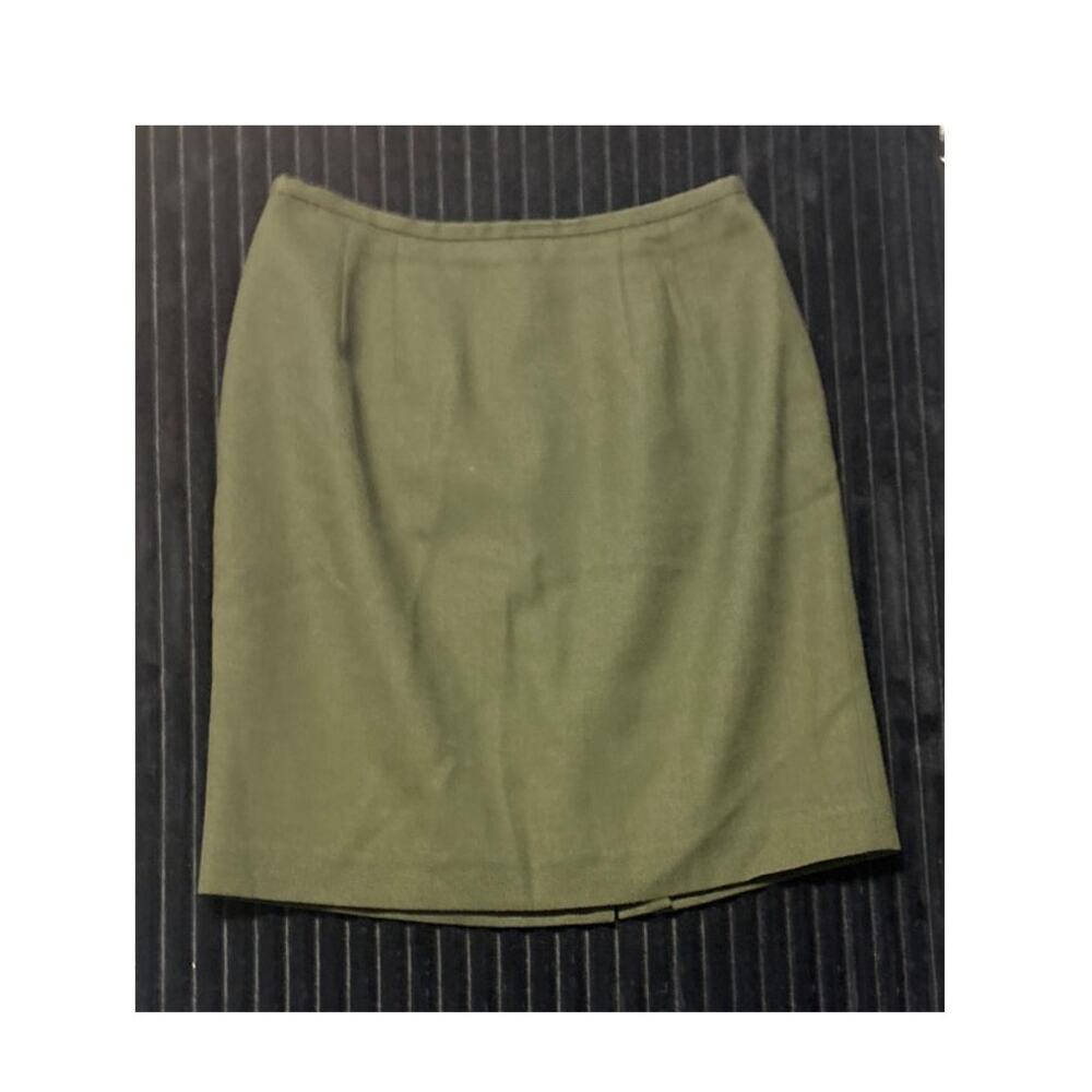 Amanda Smith Petites Women’s Wool Skirt 10P Army Green A-Line Pleated 20”